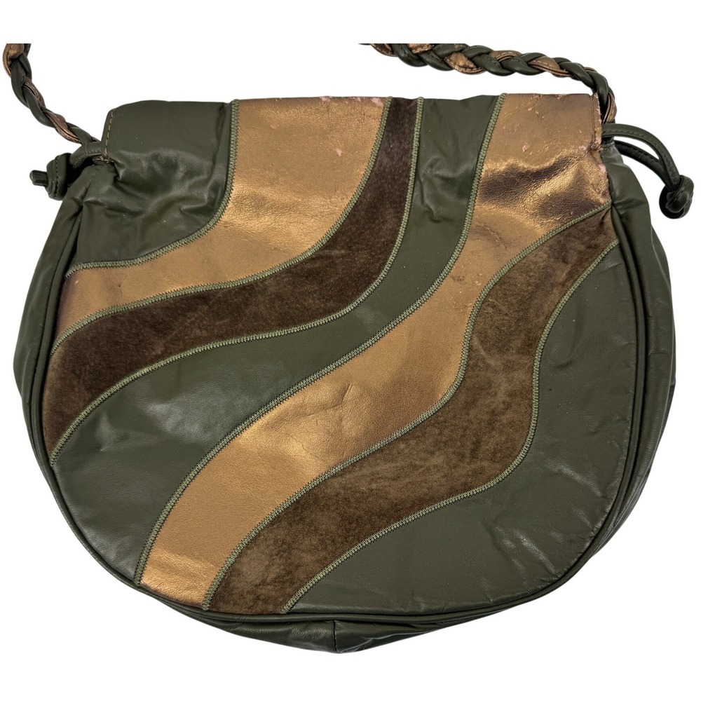 vintage Park Avenue Int Crossbody Bag Womens Green Brown Leather Suede Patchwor